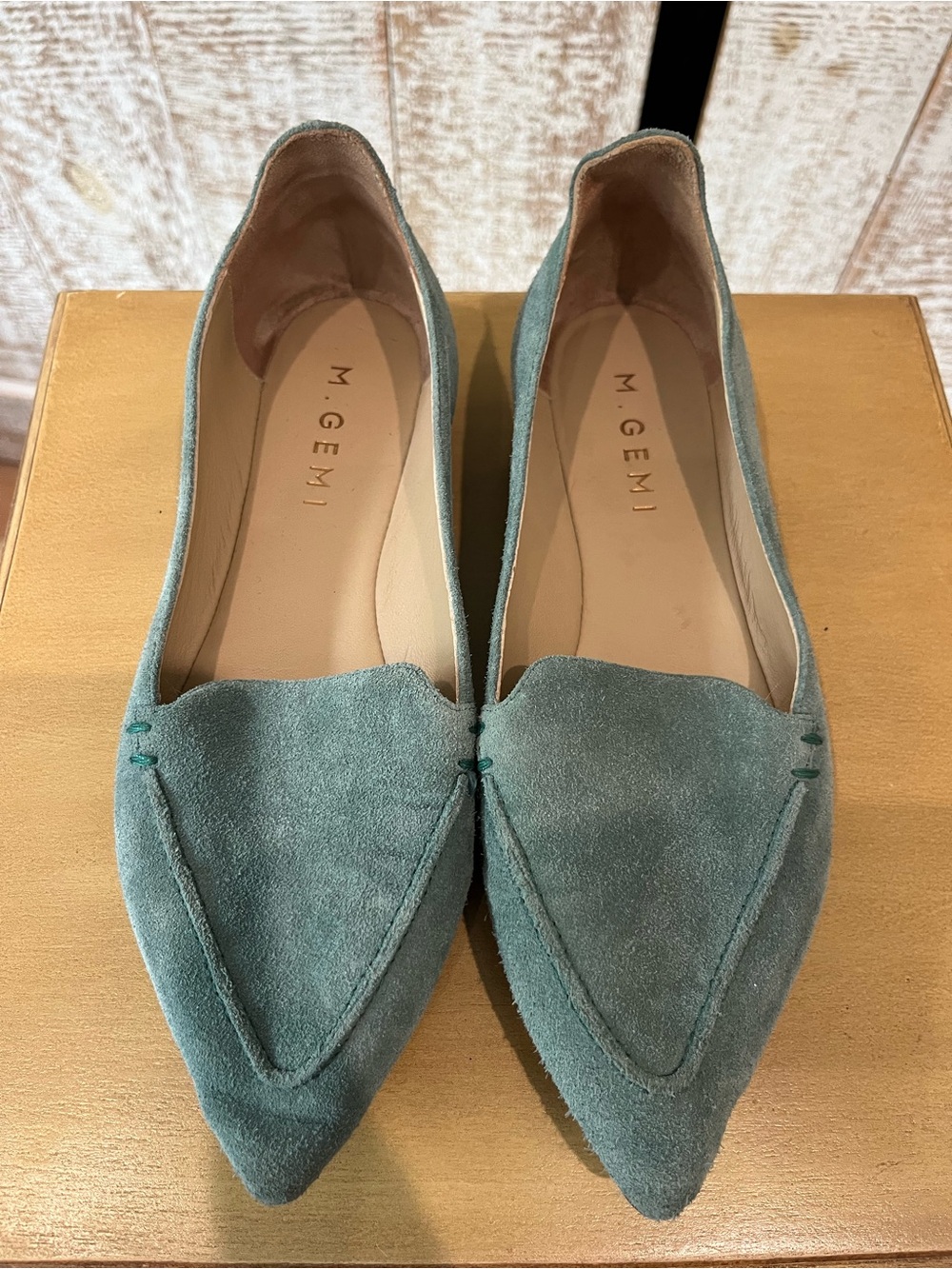 M. Gemi Teal Suede Pointed-Toe Flats Size 35 1/2